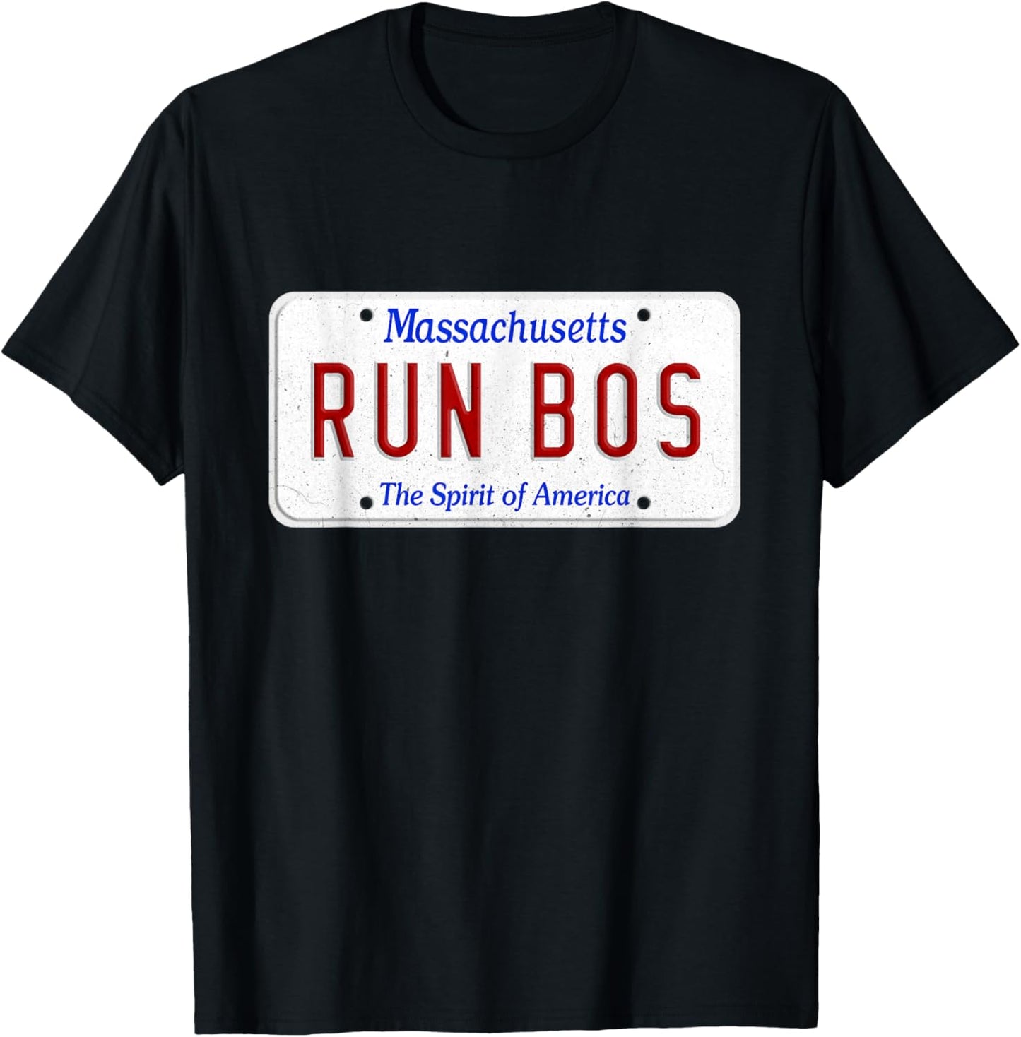 Run Bos Boston Mass Running Distance Runner license plate T-Shirt - T-Shirt | Black