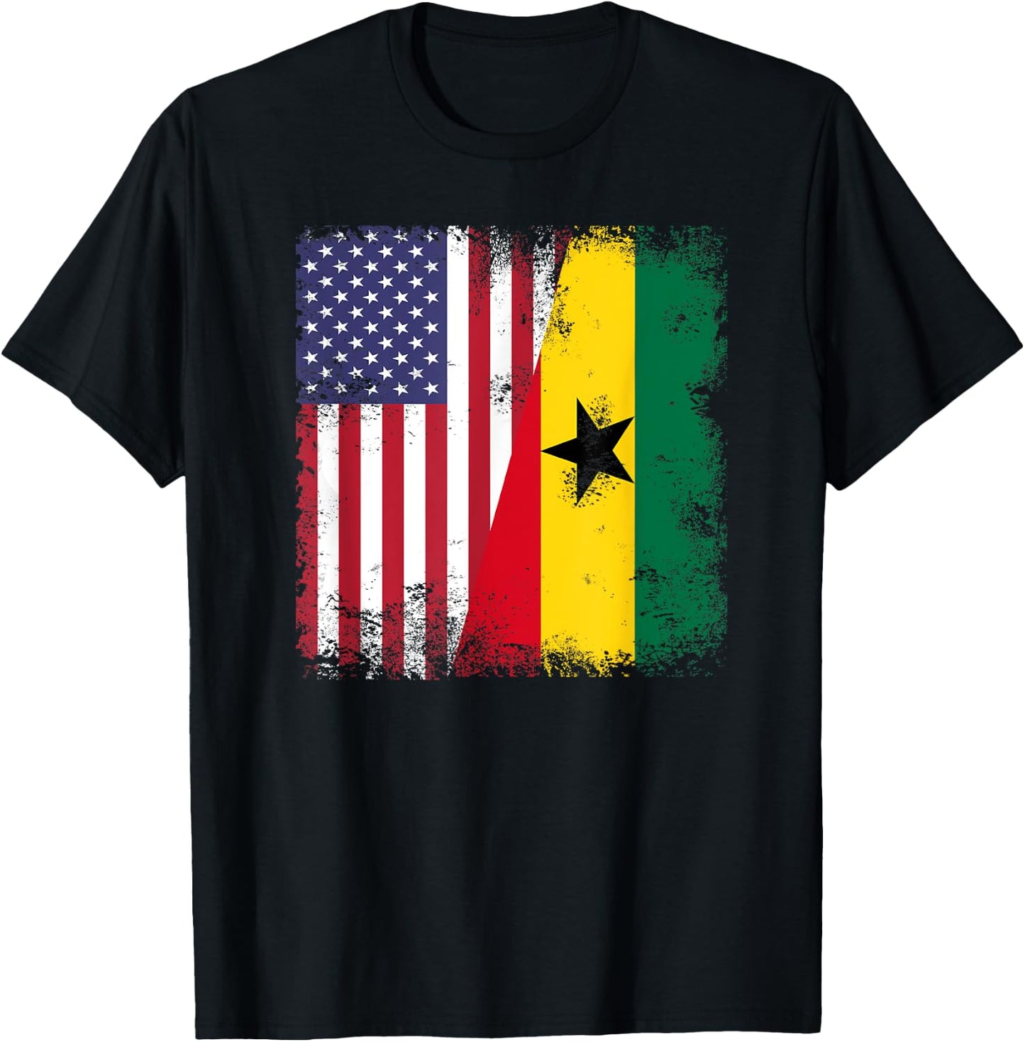 Half Ghanaian Flag | Vintage Ghana USA Gift T-Shirt - T-Shirt | Black