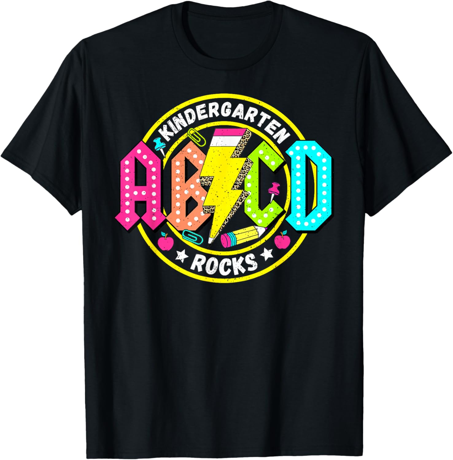 Kindergarten Rocks ABCD Back to School Funny Rock Teacher T-Shirt - T-Shirt | Black