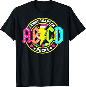 Kindergarten Rocks ABCD Back to School Funny Rock Teacher T-Shirt - T-Shirt | Black