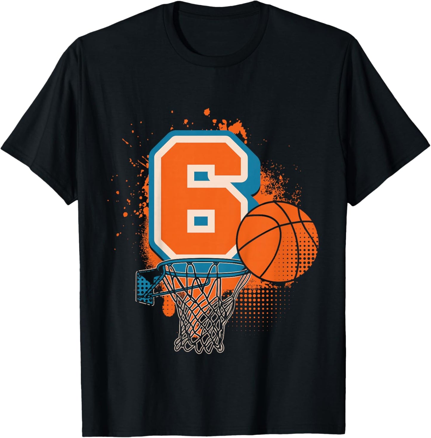 Kids 6th Birthday Boy Basketball Player Basketball 6 Years Old T-Shirt - T-Shirt | Black