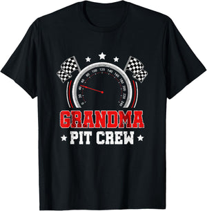 Grandma Pit Crew Race Car Birthday Party Racing Family T-Shirt - T-Shirt | Black