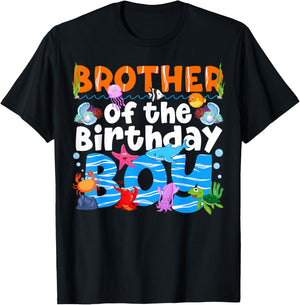 Brother UnderSea Birthday Party Boy Ocean Sea Animals Themed T-Shirt - T-Shirt | Black