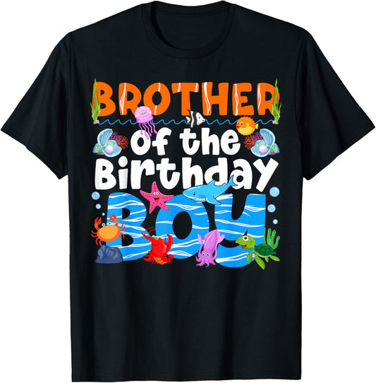 Brother UnderSea Birthday Party Boy Ocean Sea Animals Themed T-Shirt - T-Shirt | Black