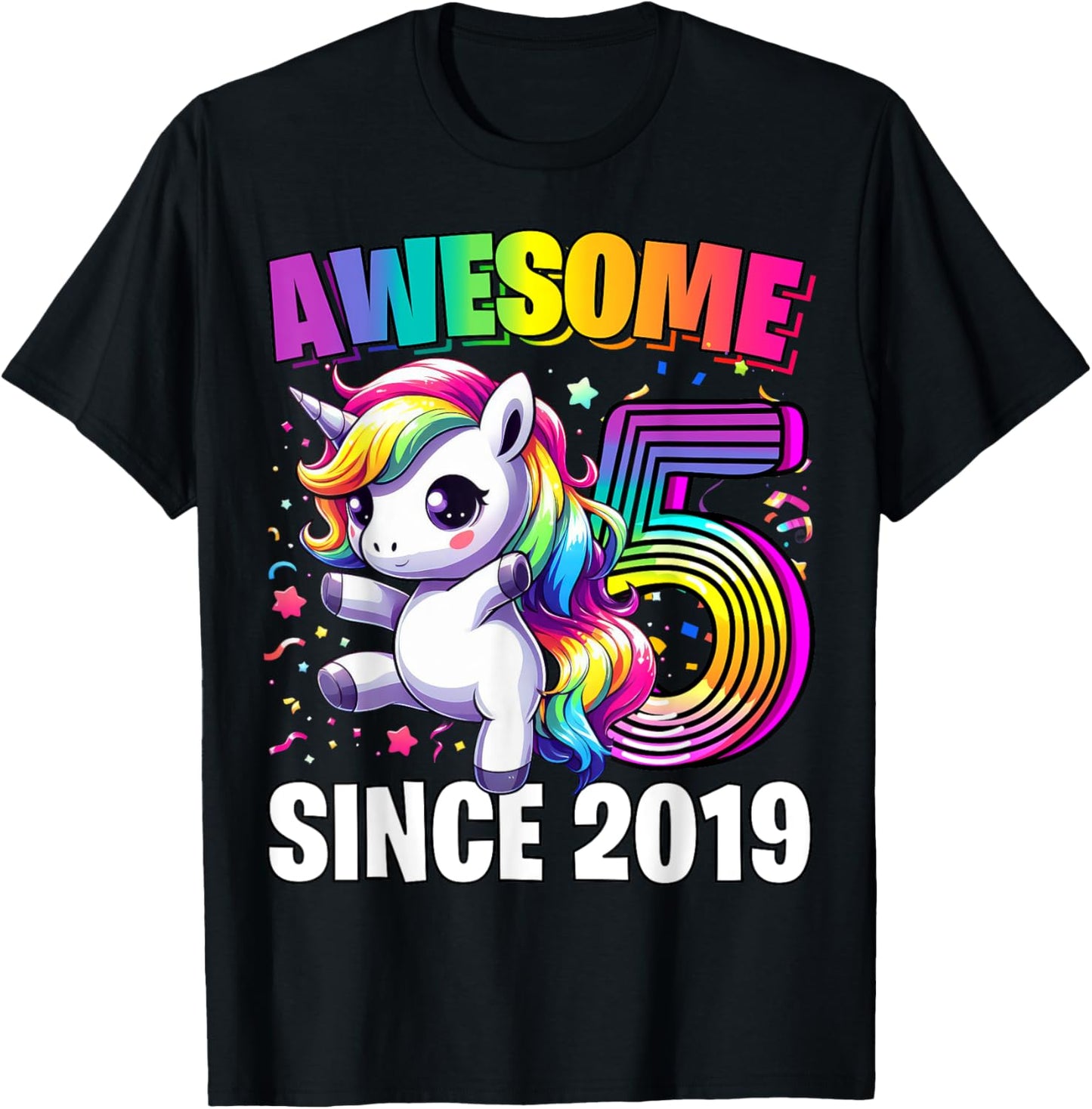 Unicorn 5th Birthday 5 Year Old Unicorn Party Girls Outfit T-Shirt - T-Shirt | Black