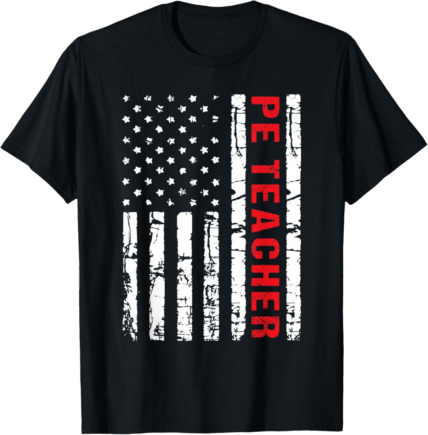 PE Physical Education Teacher P.E. USA Flag Patriot Coach T-Shirt - T-Shirt | Black