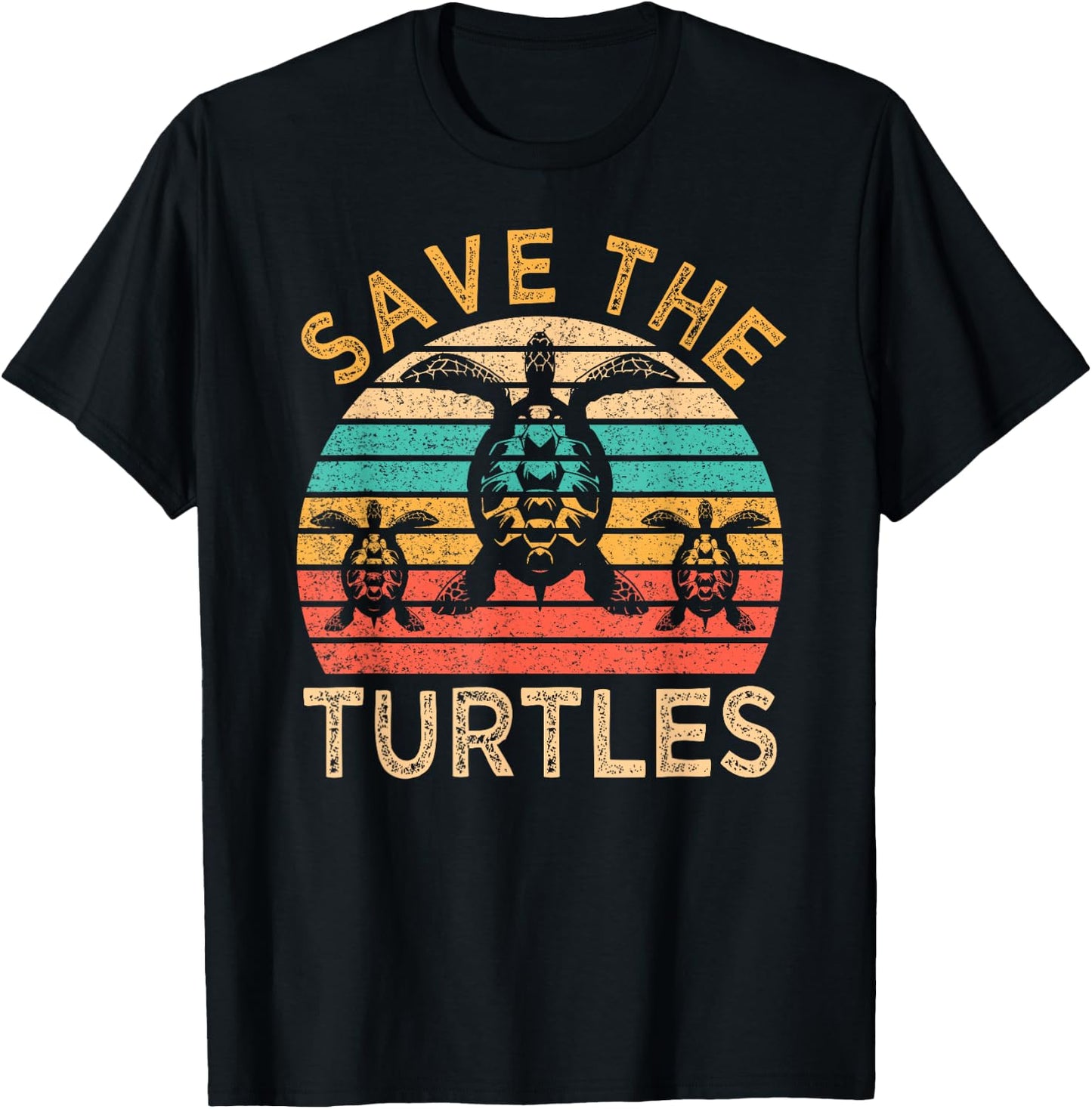 Save The Turtles Animal Rights Retro Style Sea Turtle T-Shirt - T-Shirt | Black
