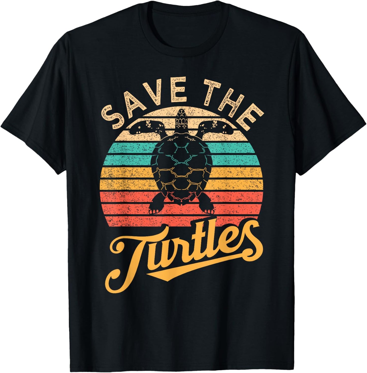 Save The Turtles Animal Rights Sea Turtle Retro Style Gift T-Shirt - T-Shirt | Black