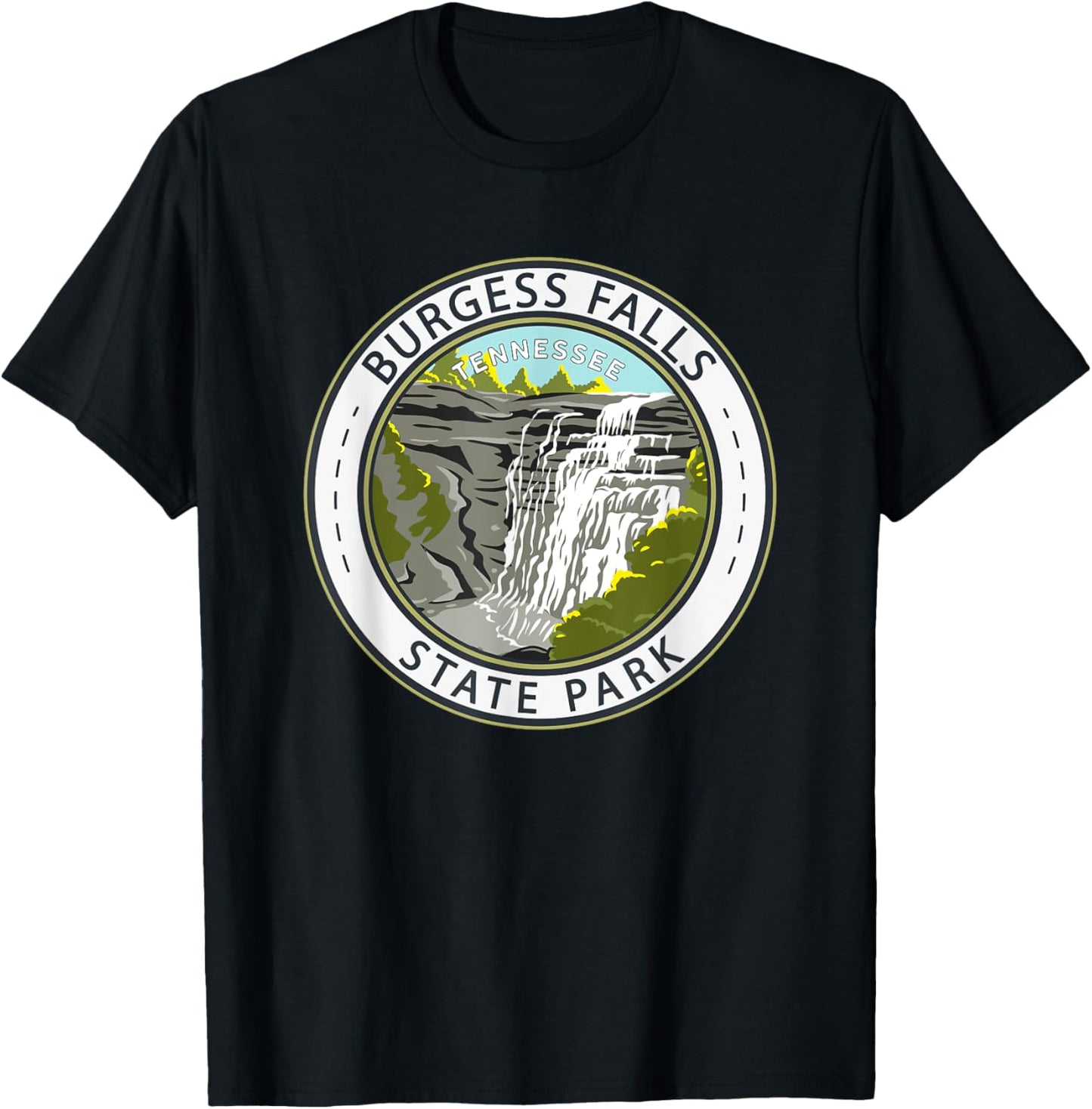 Burgess Falls State Park Tennessee Badge Vintage T-Shirt - T-Shirt | Black