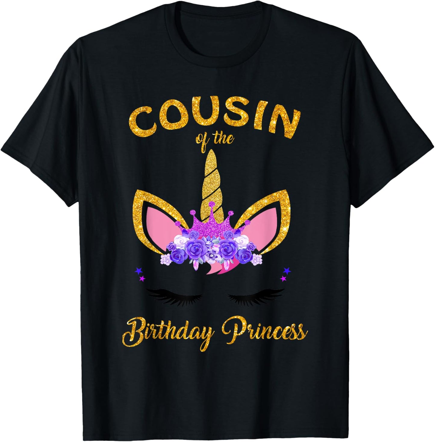 Cousin of the Birthday Princess Unicorn Girl Birthday Party T-Shirt - T-Shirt | Black