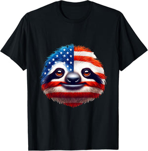 American Flag Sloth Lover 4th of July Patriotic Women Men T-Shirt - T-Shirt | Black