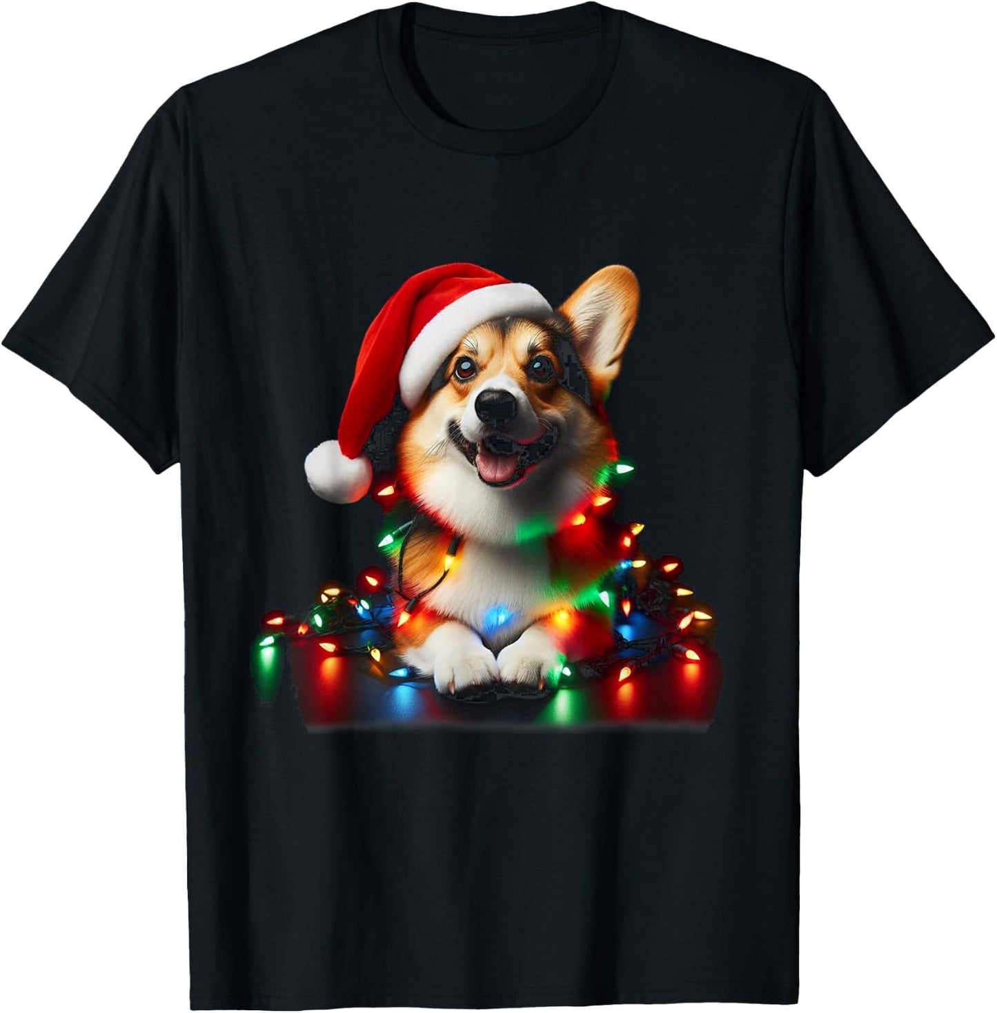 Corgi Santa Christmas Tree Lights Boys Men Corgmas Dog T-Shirt - T-Shirt | Black
