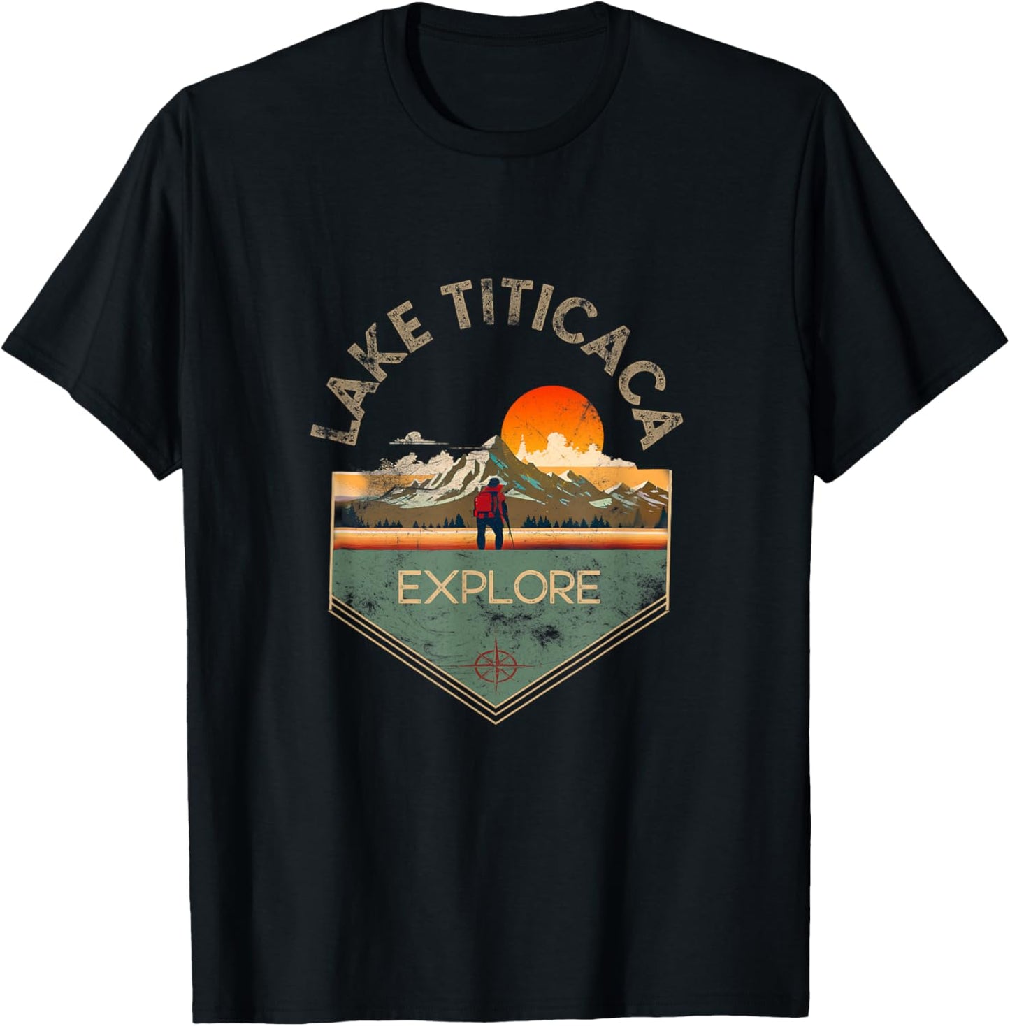 Lake Titicaca Retro Vintage Hiking Apparel - Souvenir T-Shirt - T-Shirt | Black