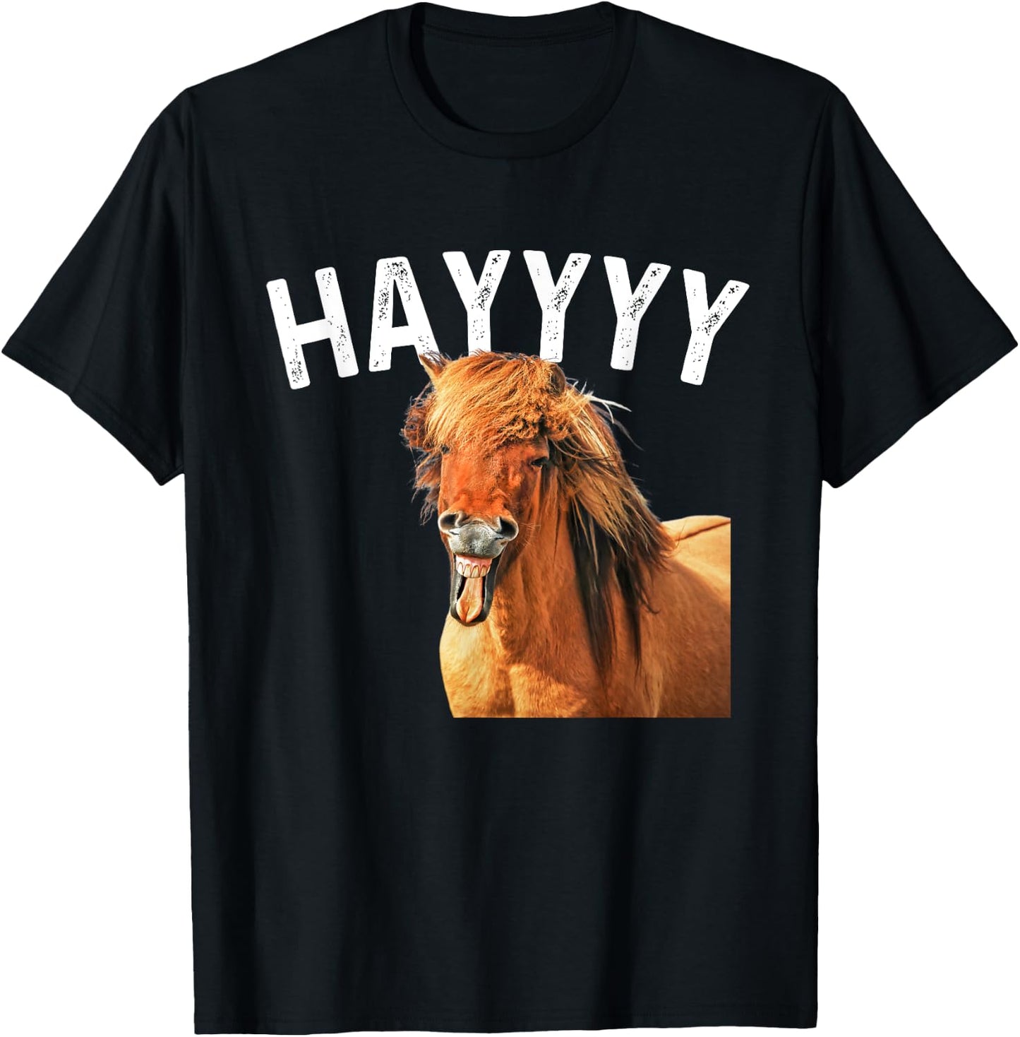 Hayyyy Funny Horse Graphic Women Kids T-Shirt - T-Shirt | Black