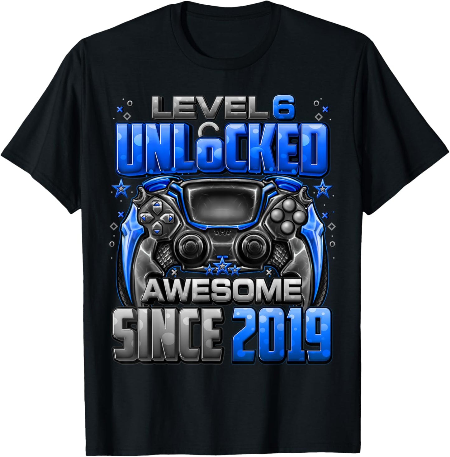 Level 6 Unlocked Awesome Since 2019 6th Birthday Gaming T-Shirt - T-Shirt | Black
