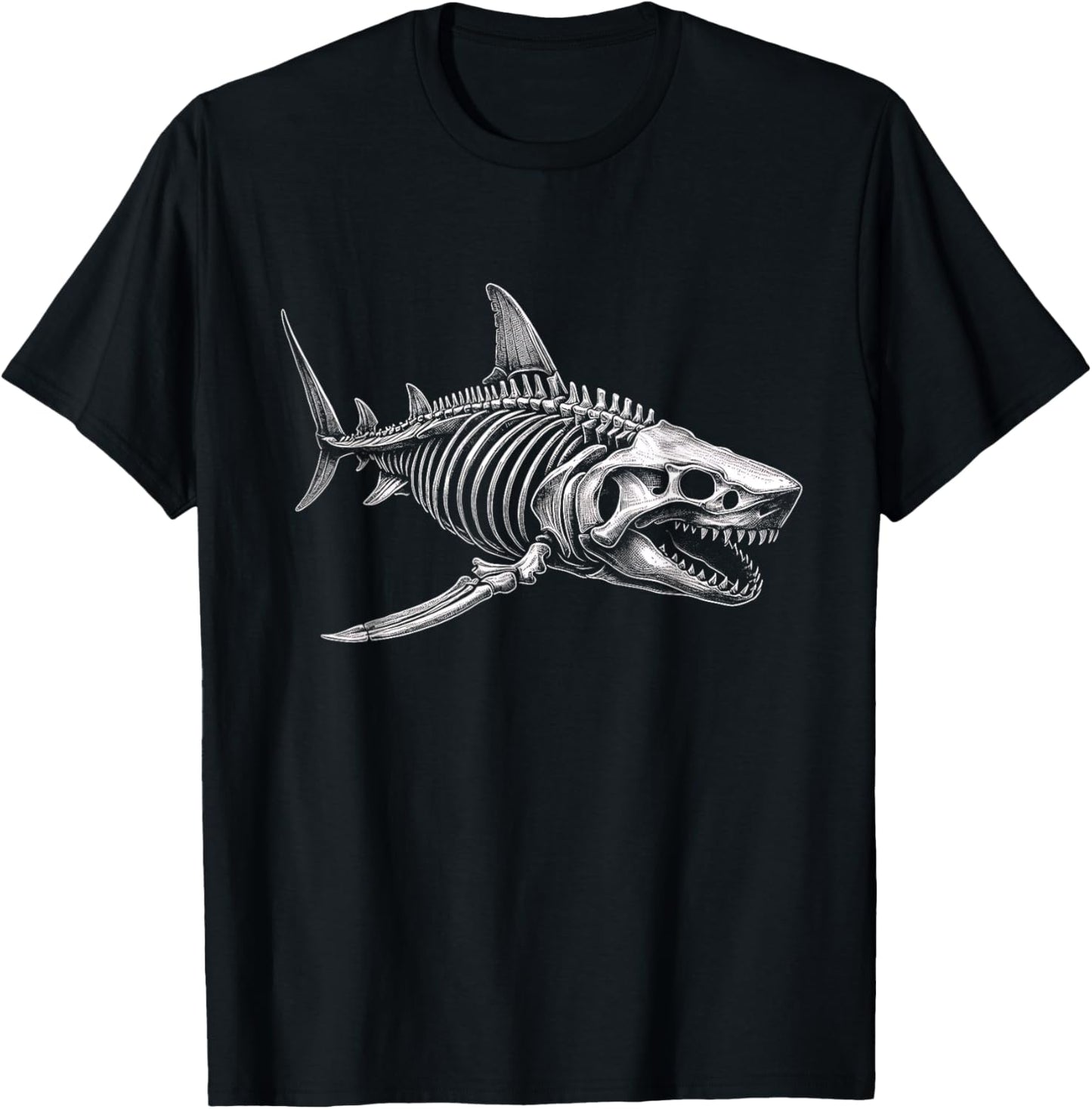 Shark Skeleton Graphic Art Design T-Shirt - T-Shirt | Black