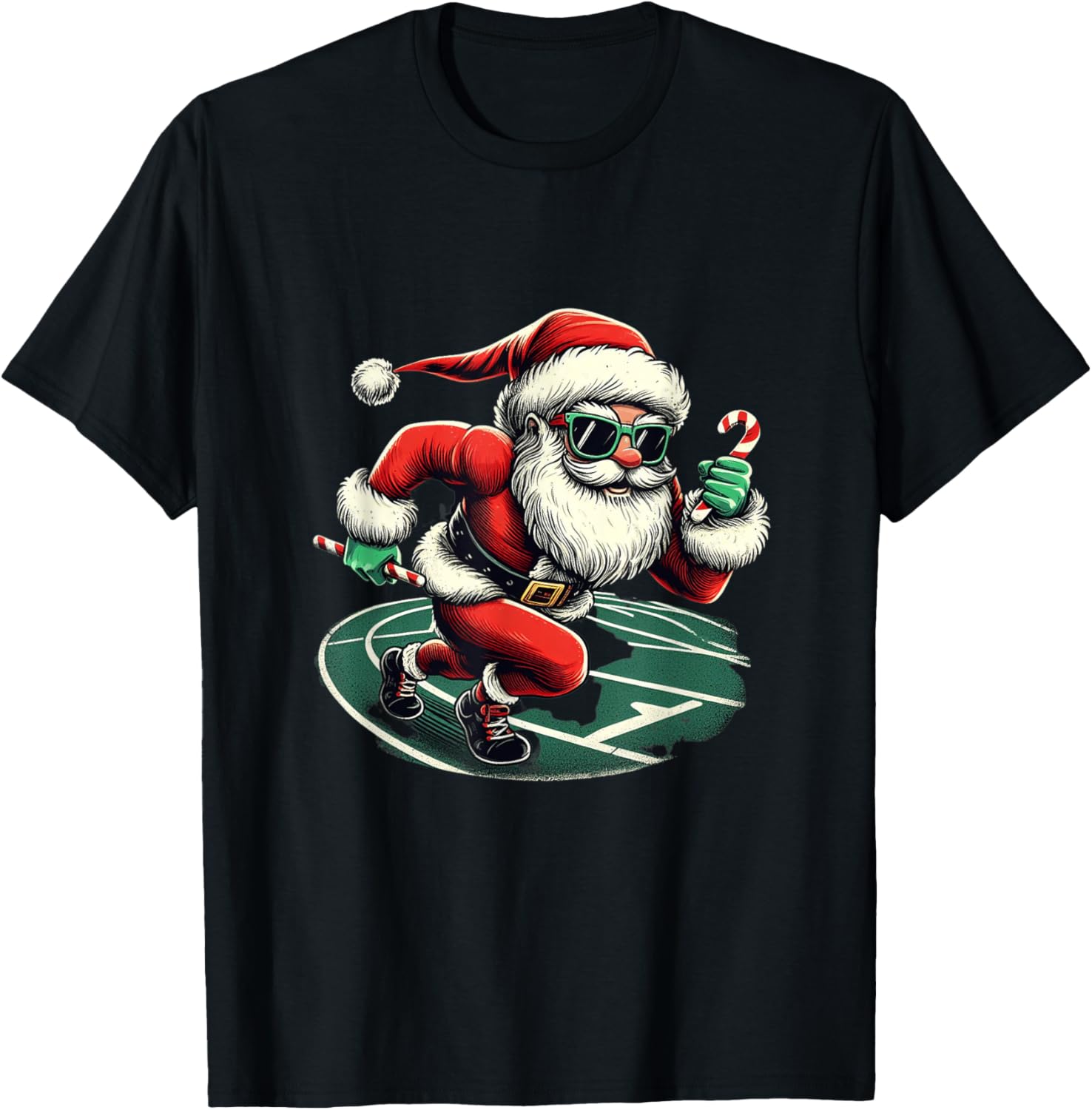 Santa Sprinter Track and Field Runner Funny Sports Christmas T-Shirt - T-Shirt | Black