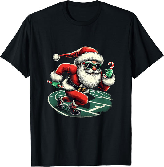 Santa Sprinter Track and Field Runner Funny Sports Christmas T-Shirt - T-Shirt | Black