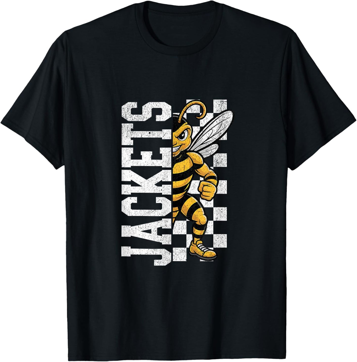 Fierce Yellow Jacket Half Mascot Design T-Shirt - T-Shirt | Black