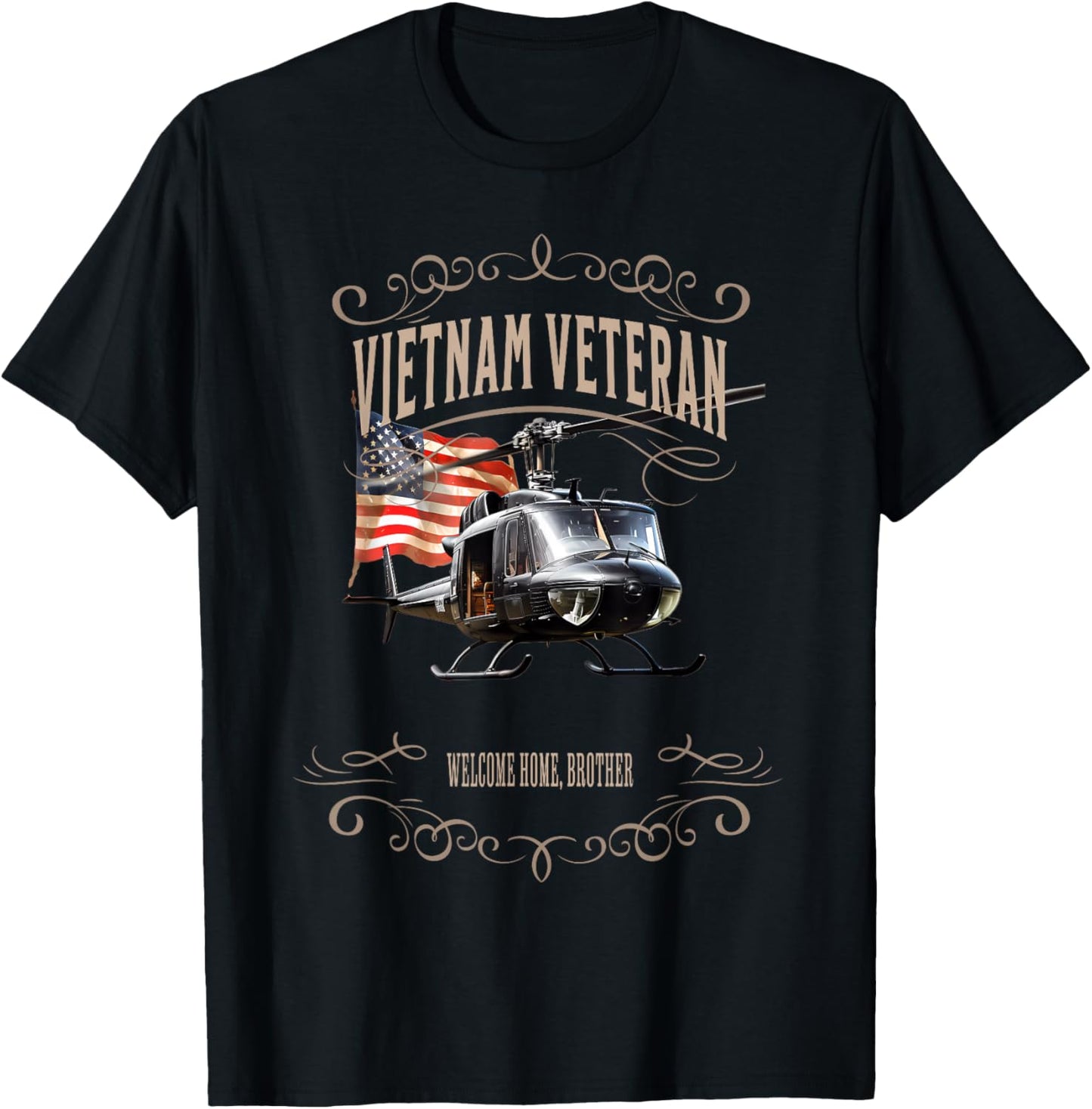 Vietnam Veteran Helicopter American Flag T-Shirt - T-Shirt | Black