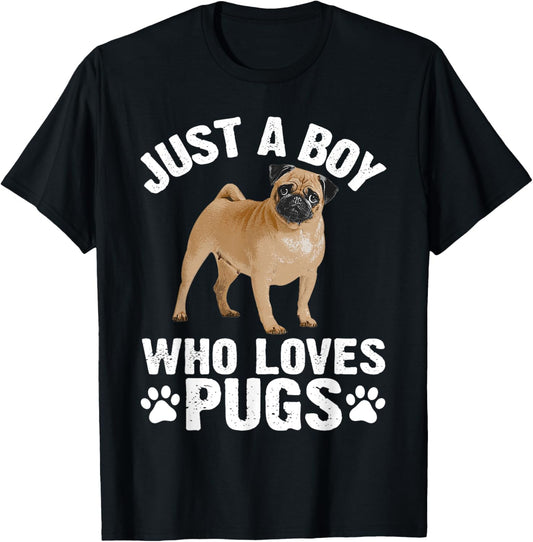 Funny Pug Design Boys Pet Dog Breed Puppy Pug Lovers T-Shirt - T-Shirt | Black