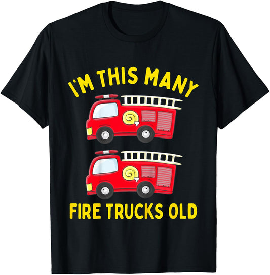 Kids Fire Truck 2nd Birthday Boy Toddler Firefighter 2 Two T-Shirt - T-Shirt | Black