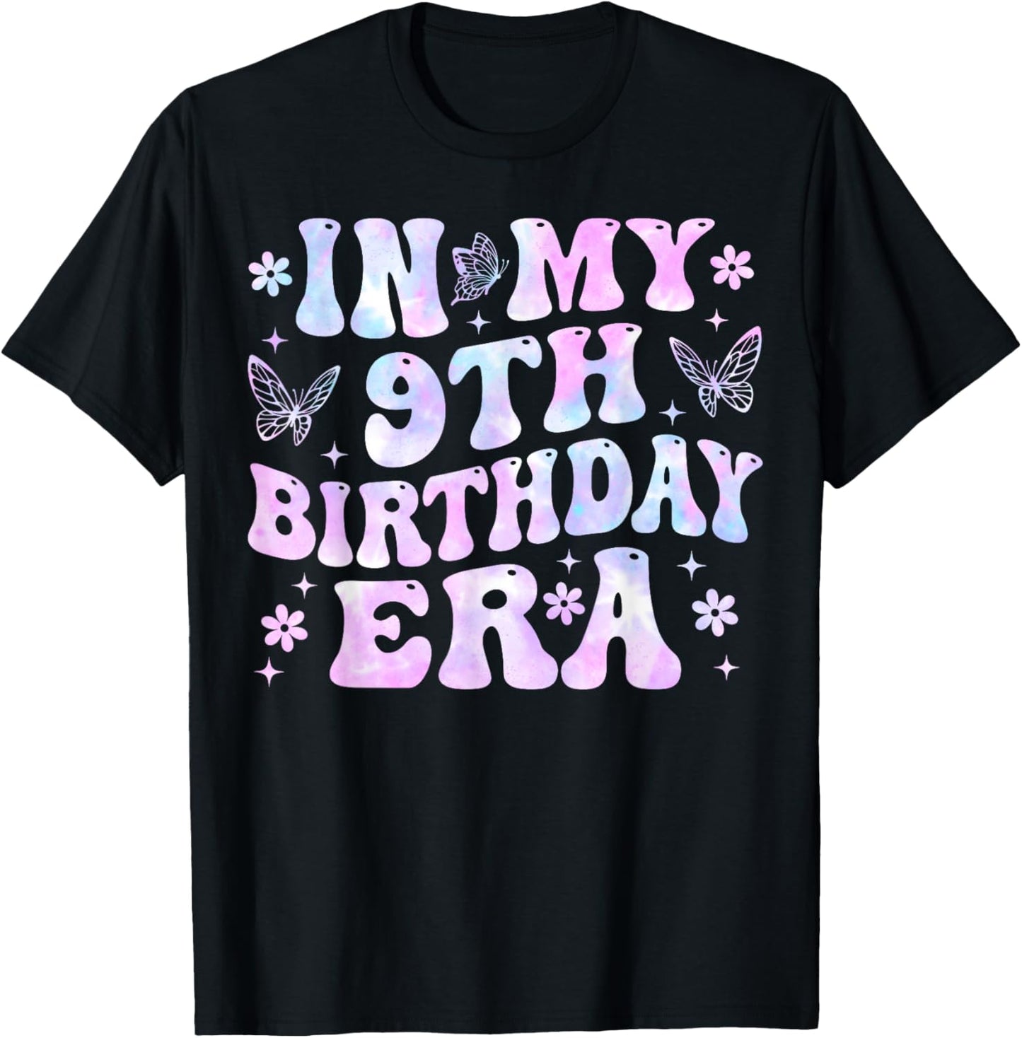 Groovy In My 9th Birthday Era Nine 9 years Old Birthday T-Shirt - T-Shirt | Black