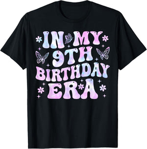 Groovy In My 9th Birthday Era Nine 9 years Old Birthday T-Shirt - T-Shirt | Black