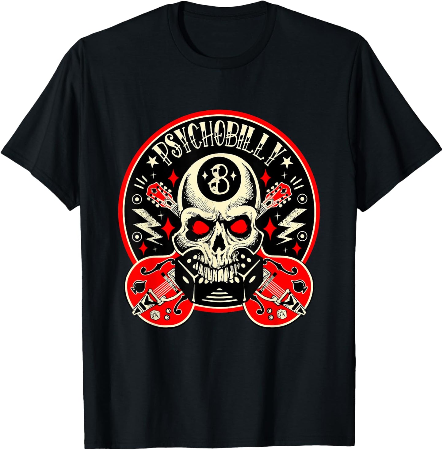 Rockabilly Skull Clothing Psychobilly Vintage Rocker Biker T-Shirt - T-Shirt | Black