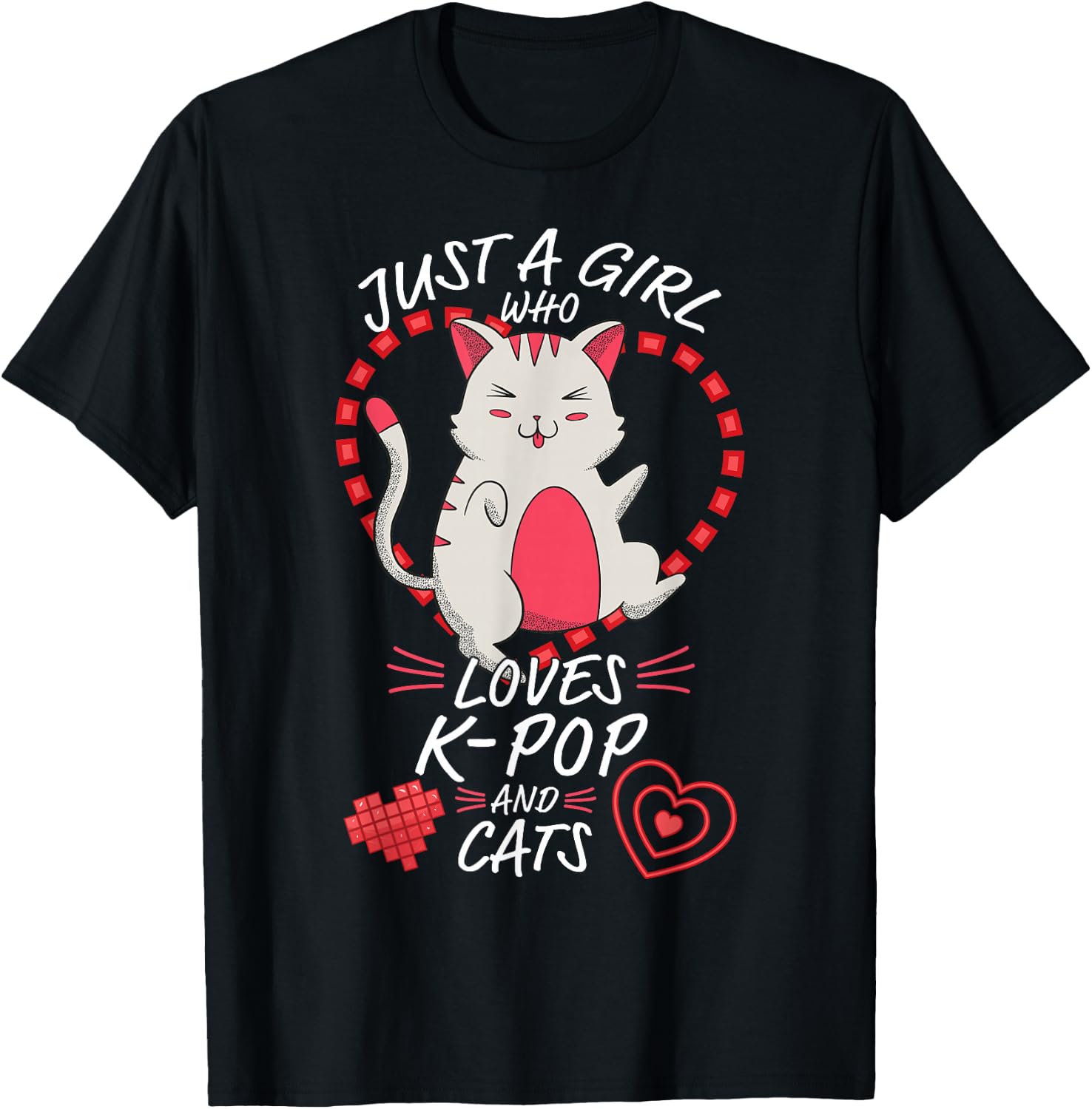 Just A Girl Who Loves K-Pop and Cats - Cute Anime Kawaii Cat T-Shirt - T-Shirt | Black