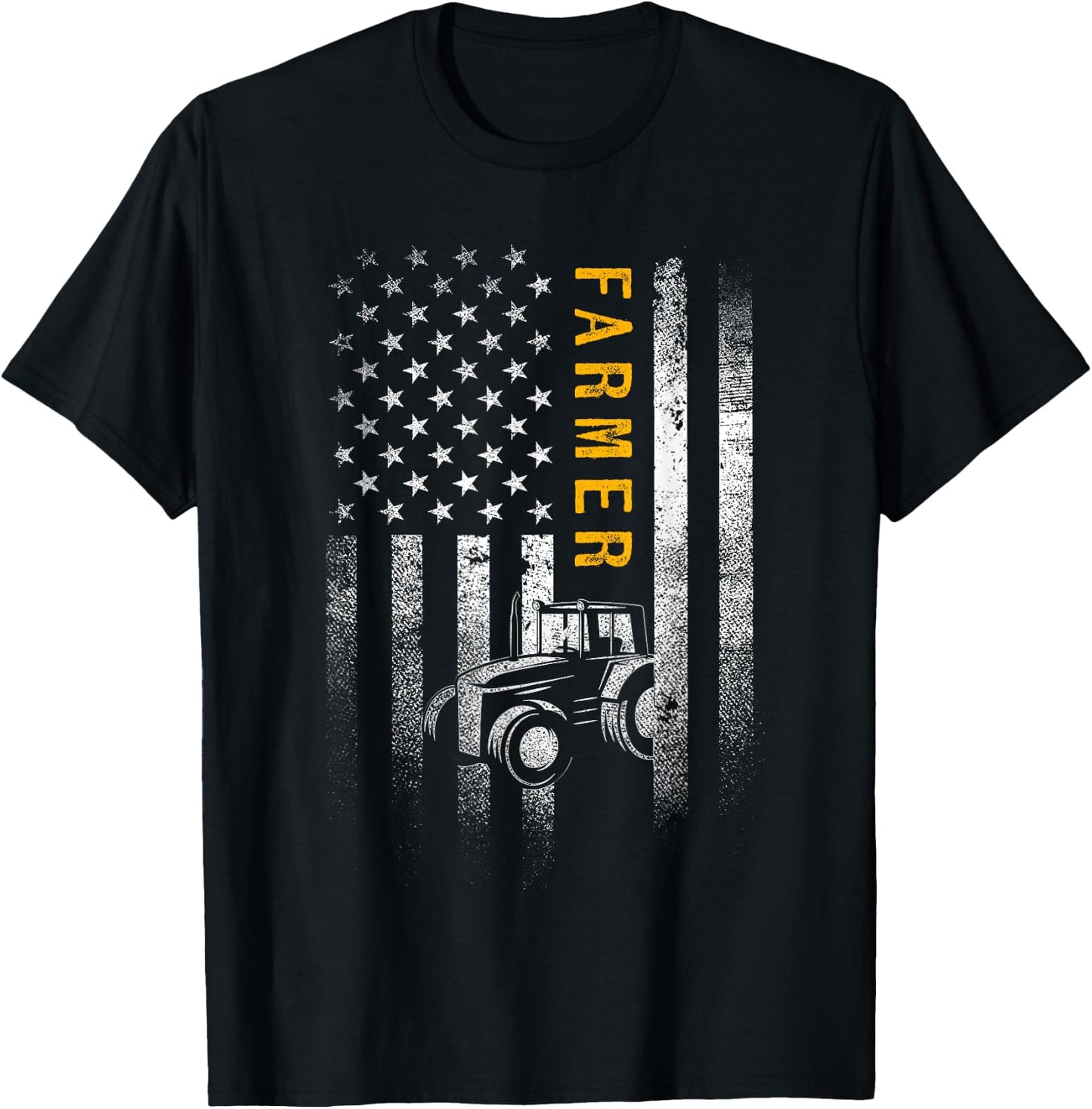 Tractor American USA Flag Funny Farmer Rancher Gifts Farming T-Shirt - T-Shirt | Black
