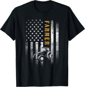 Tractor American USA Flag Funny Farmer Rancher Gifts Farming T-Shirt - T-Shirt | Black