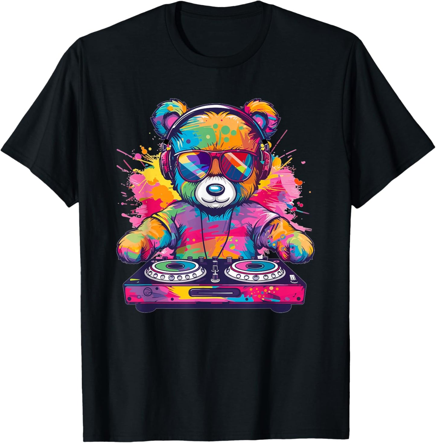 Cartoon Teddy DJ T-Shirt - T-Shirt | Black