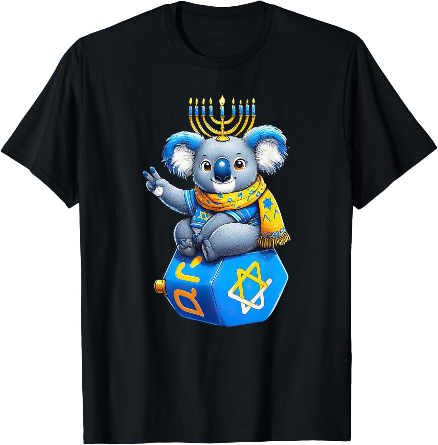 Koala Menorah Dreidel Jewish Hanukkah Kids T-Shirt - T-Shirt | Black