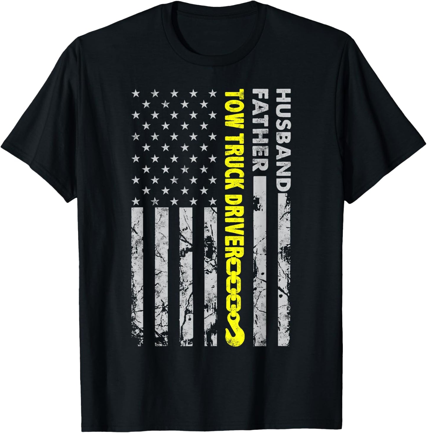 Husband Father Tow Truck Driver American flag Towing Dad T-Shirt - T-Shirt | Black