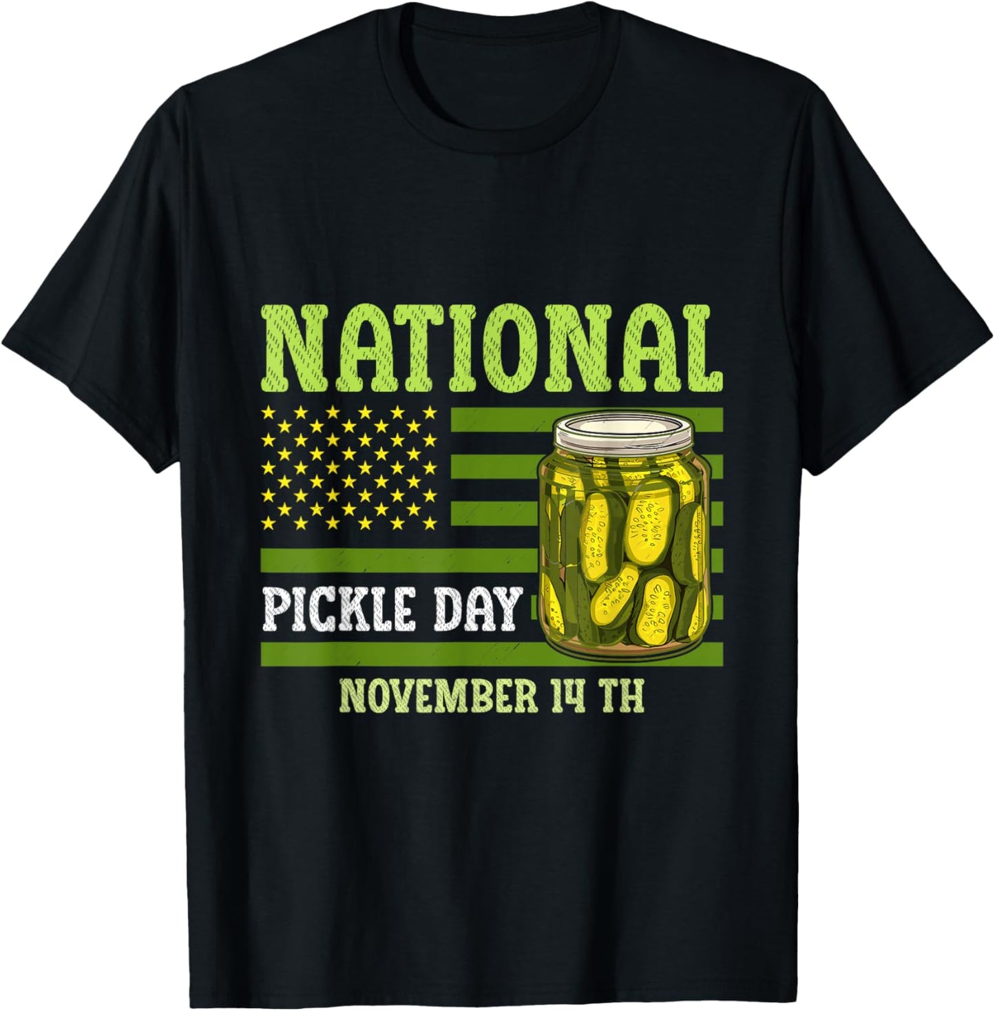 National Pickle Day America Flag Food Lover Cucumber T-Shirt - T-Shirt | Black