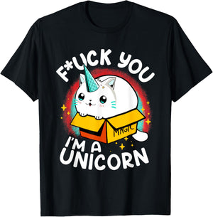 Fuck You I'm A Unicorn Caticorn White Kitten Magic Box T-Shirt - T-Shirt | Black