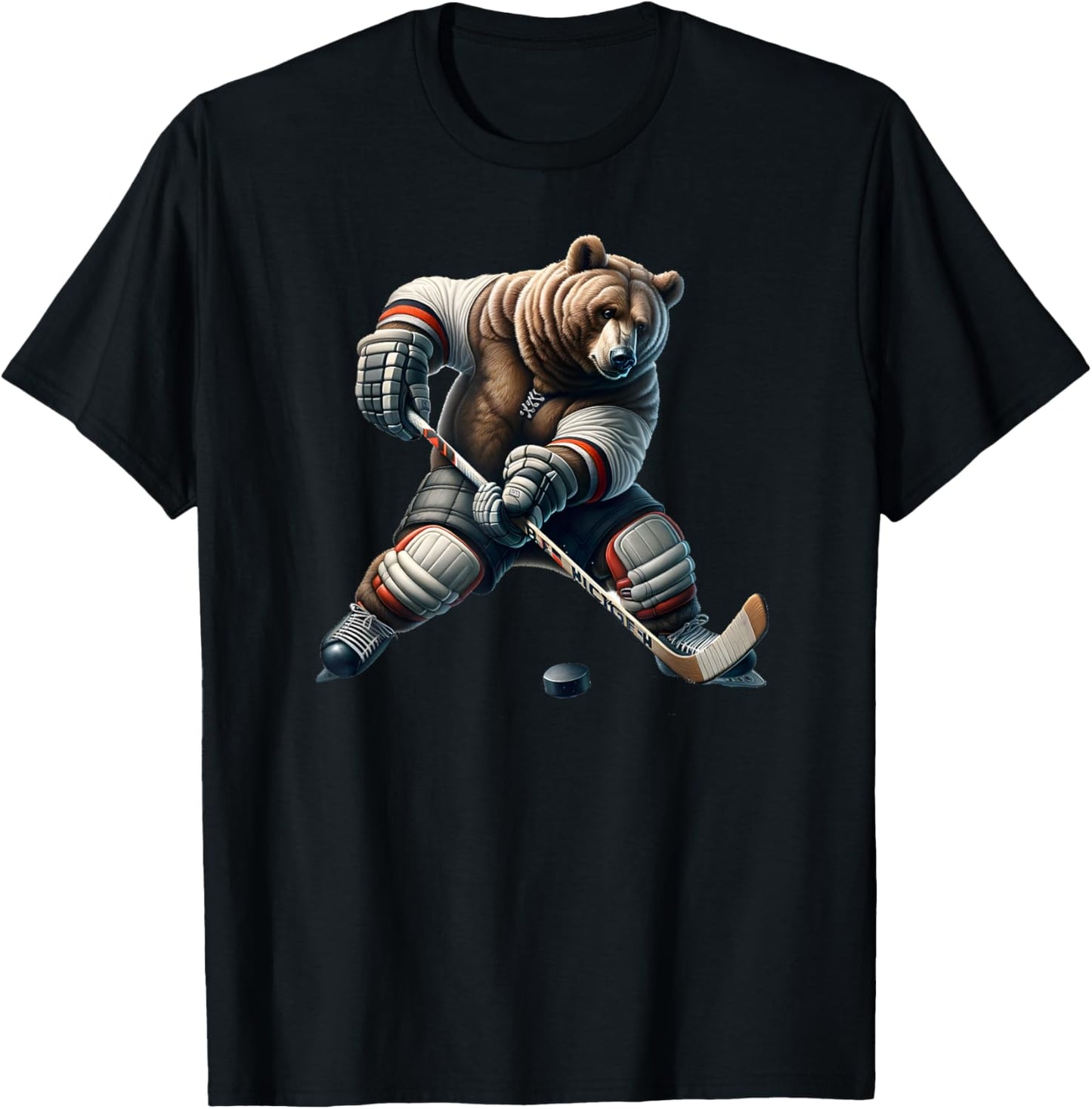 Cute Bear Playing Hockey For Bear And Hockey Lover T-Shirt - T-Shirt | Black