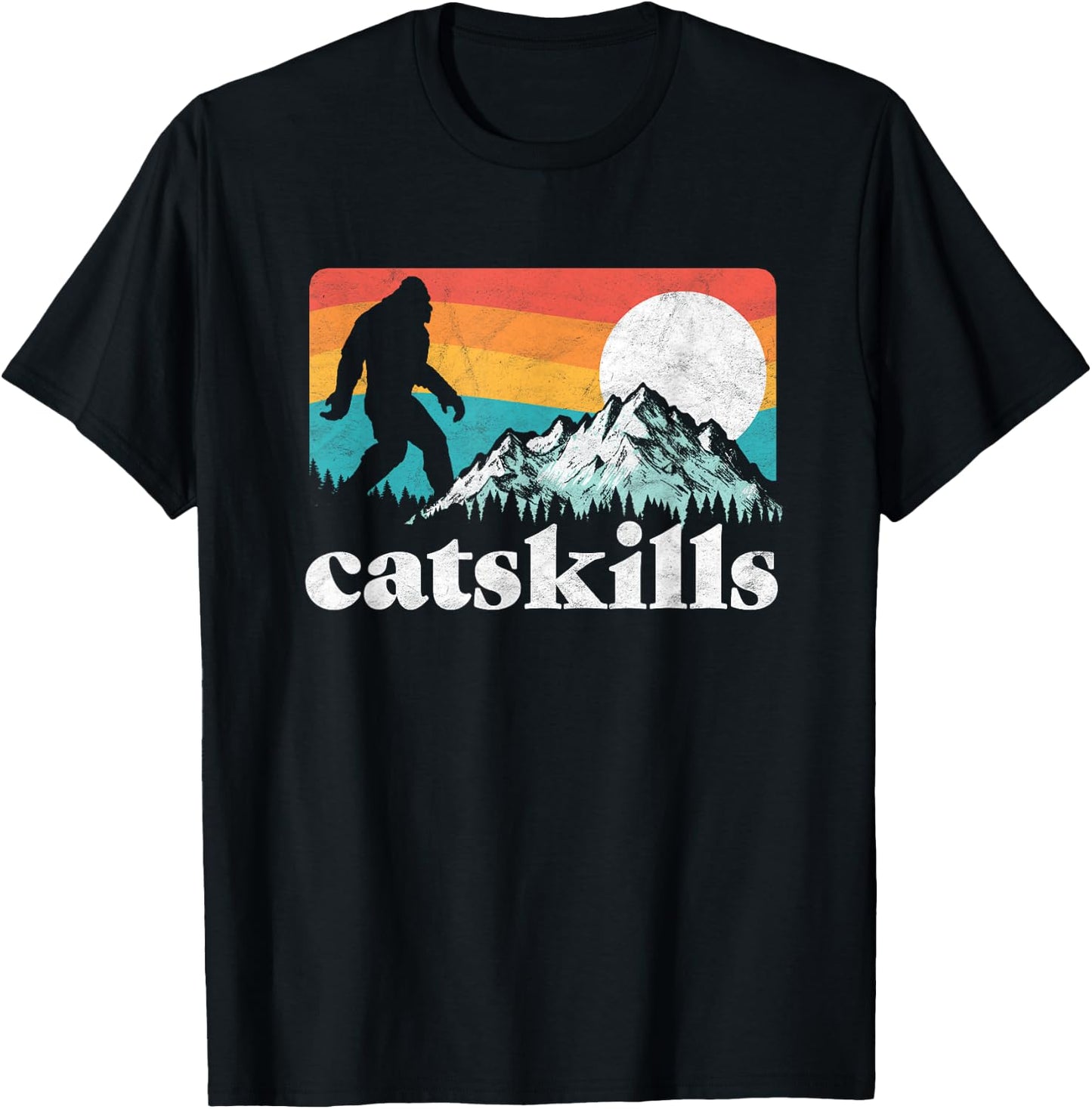 Catskills New York Retro Bigfoot Mountains T-Shirt - T-Shirt | Black