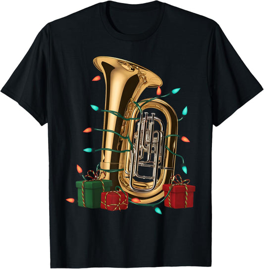 Tuba Music Lover Xmas Lighting Santa Musical Tuba Christmas T-Shirt - T-Shirt | Black
