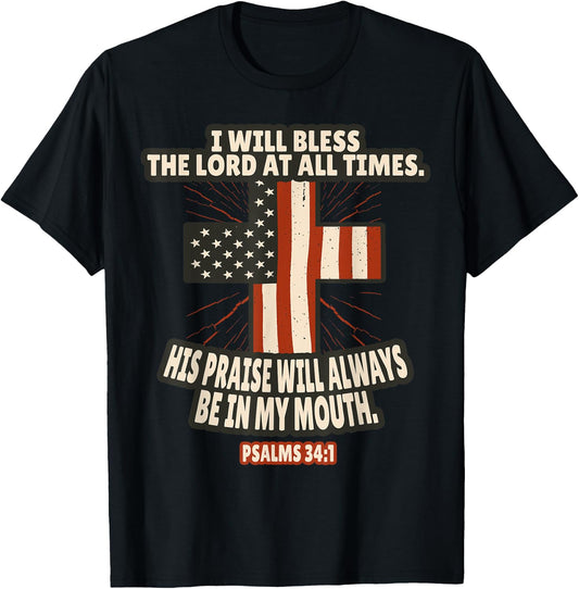 Psalms 34:1 Bible Verses Scripture T-Shirt - T-Shirt | Black