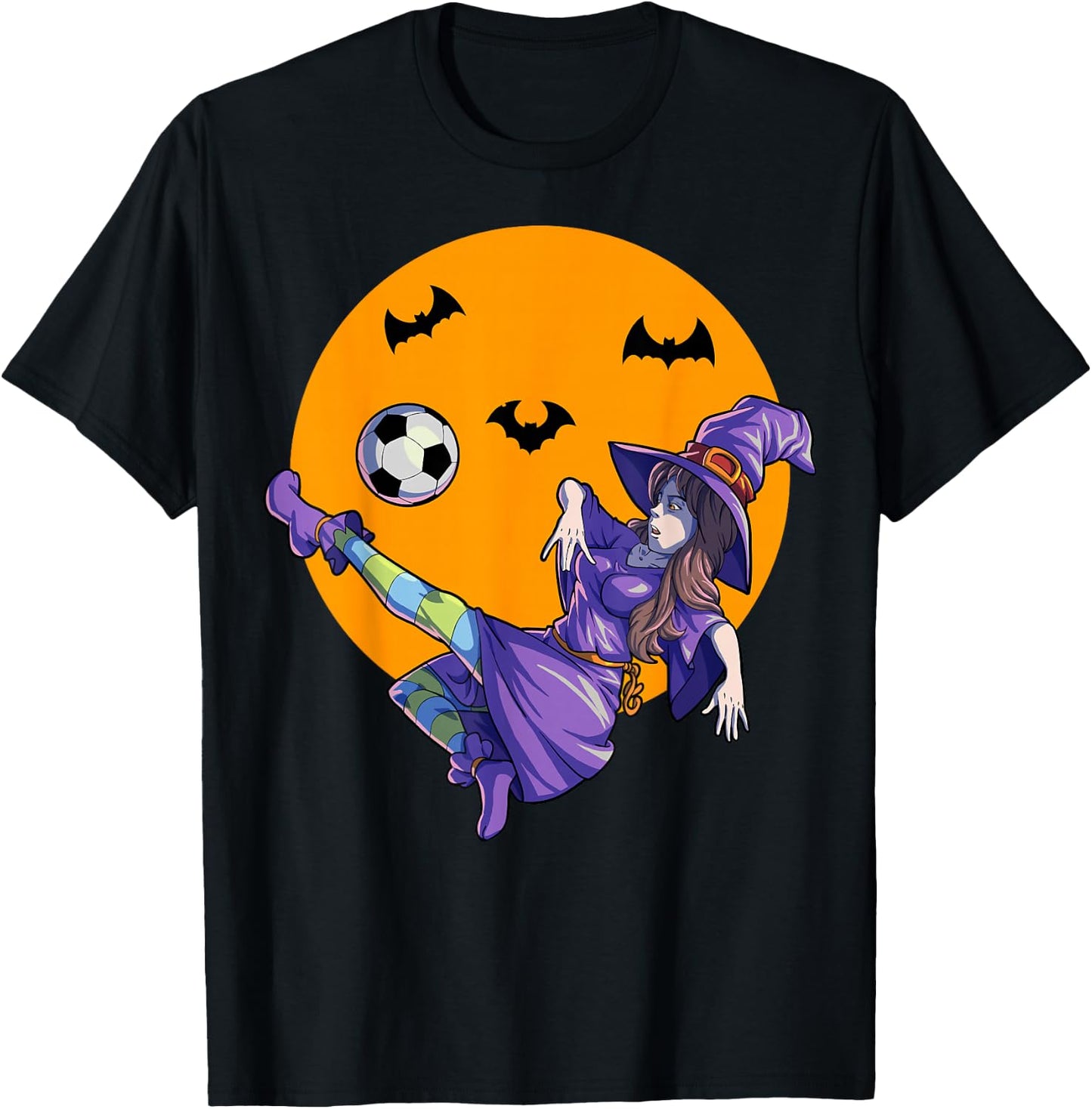 Soccer Witch Halloween Women Girls Soccer Halloween T-Shirt - T-Shirt | Black