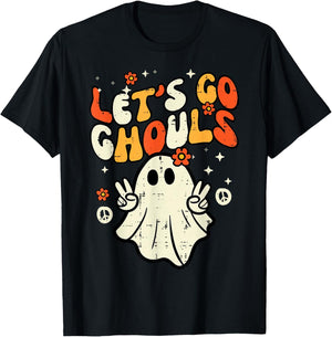 Halloween Lets Go Ghouls Ghost Retro Costume Women Girl Kids T-Shirt - T-Shirt | Black