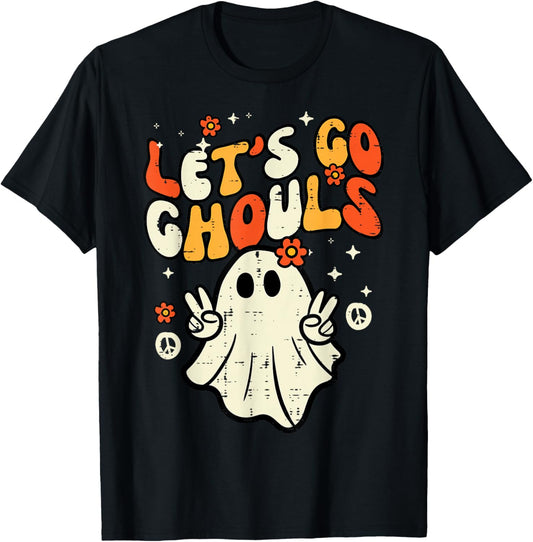 Halloween Lets Go Ghouls Ghost Retro Costume Women Girl Kids T-Shirt - T-Shirt | Black