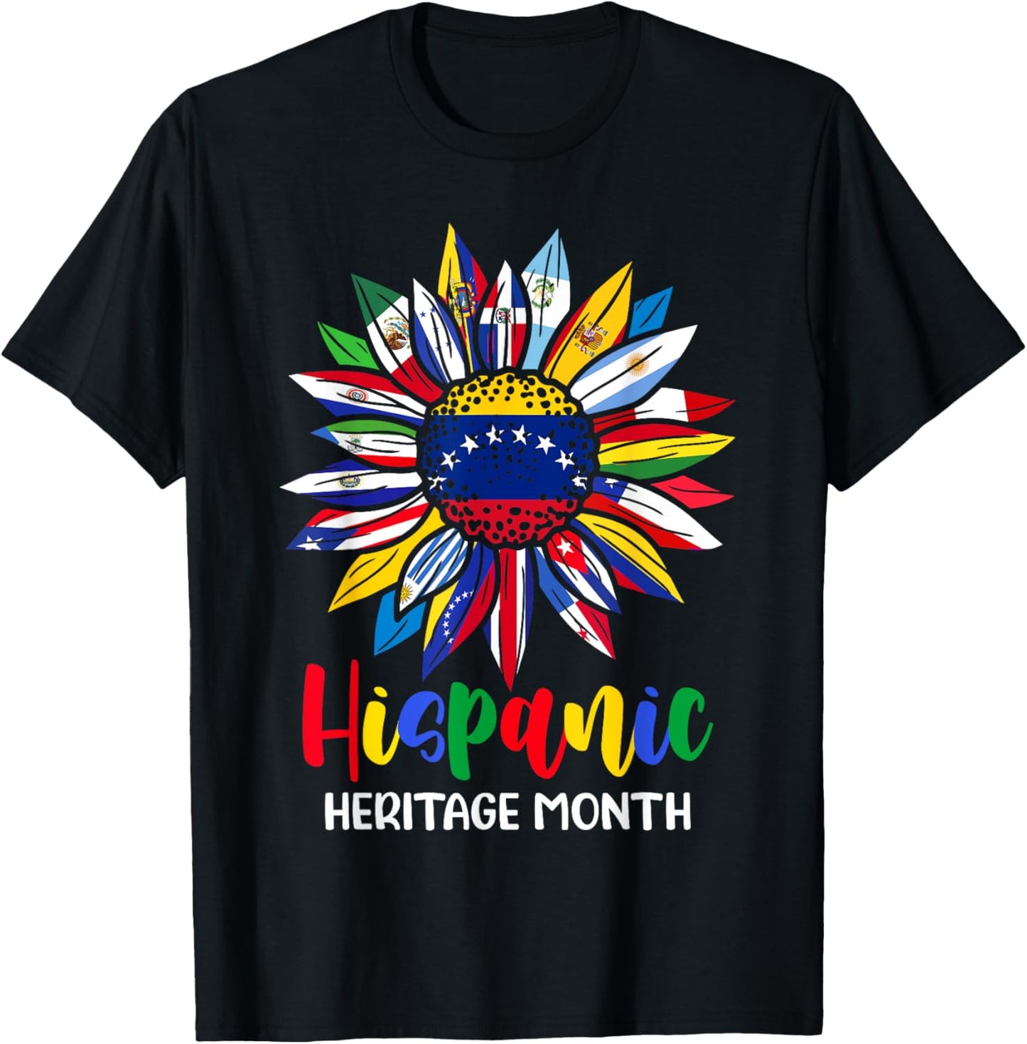 Hispanic Heritage Month Venezuela Flag Sunflower Latino Flag T-Shirt - T-Shirt | Black