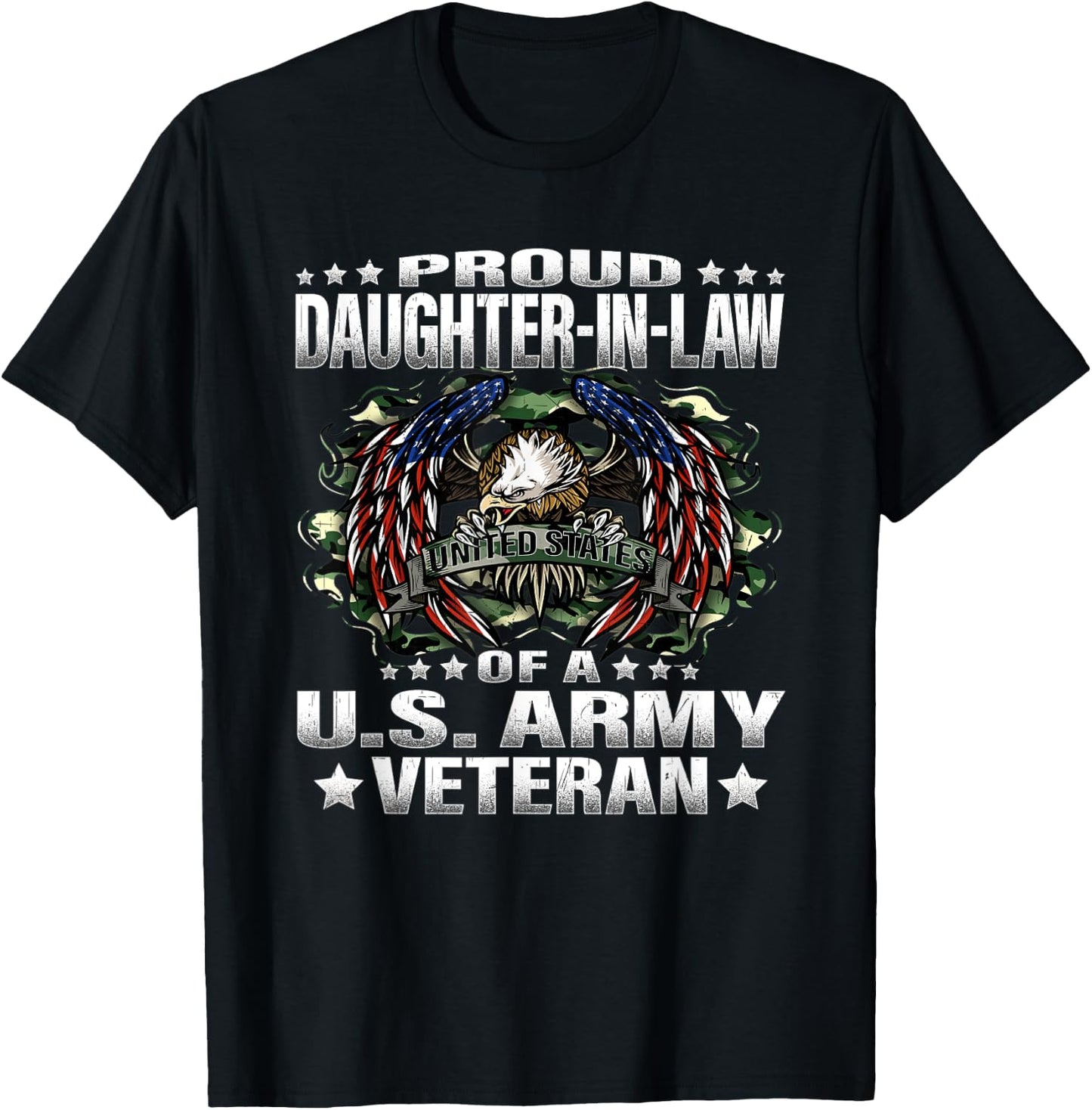 Proud Daughter-In-Law Of A US Army Veteran Vet's Family T-Shirt - T-Shirt | Black