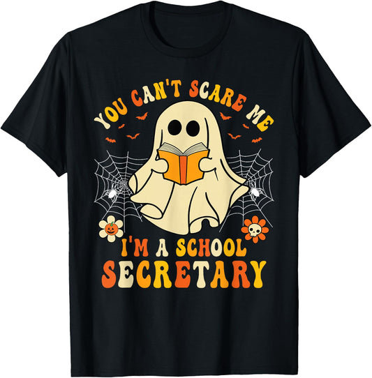 You Can't Scare Me I'm A School Secretary Halloween Candy T-Shirt - T-Shirt | Black