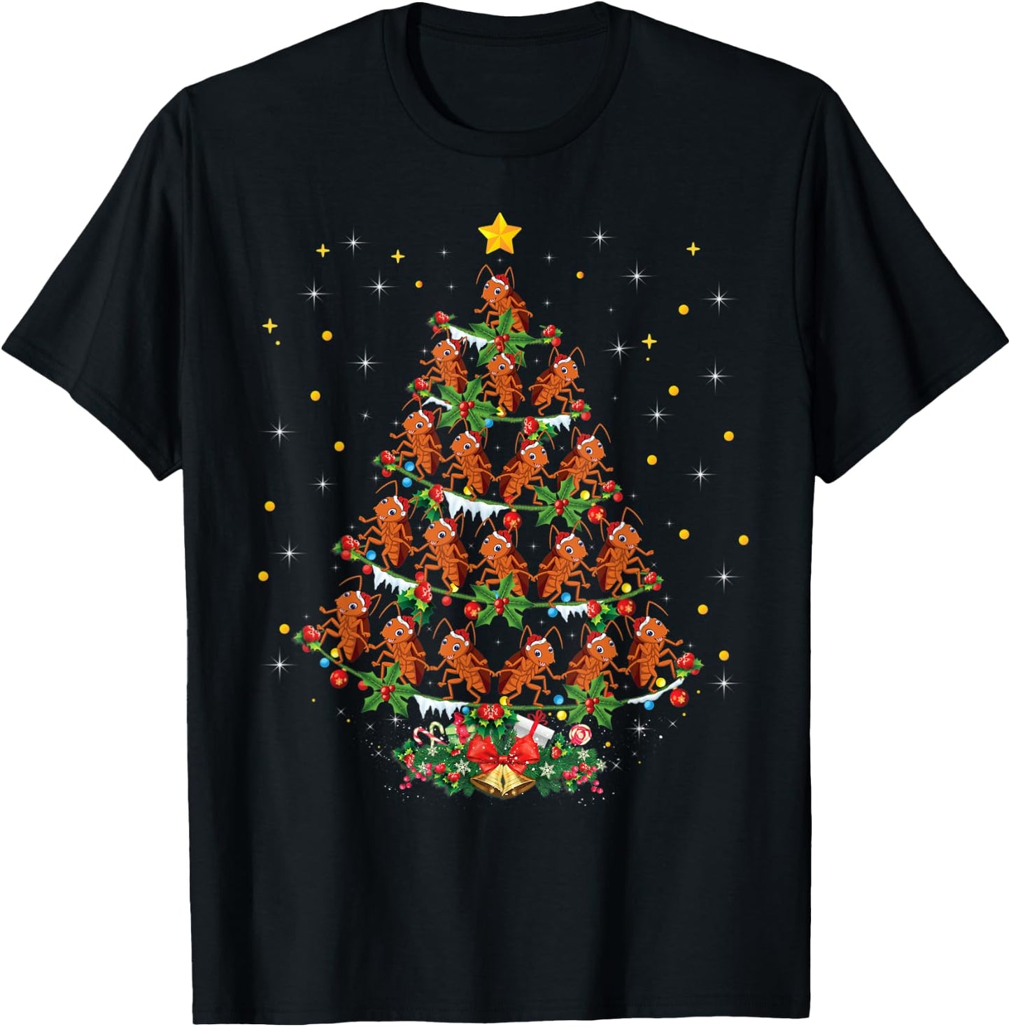 Funny Santa Cockroach Xmas Gift Cockroach Christmas Tree T-Shirt - T-Shirt | Black