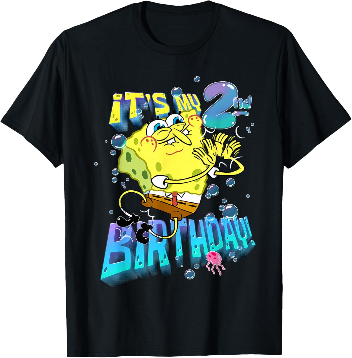 Spongebob It's My 2nd Birthday Boy Girl Kid B-Day Spongebob T-Shirt - T-Shirt | Black