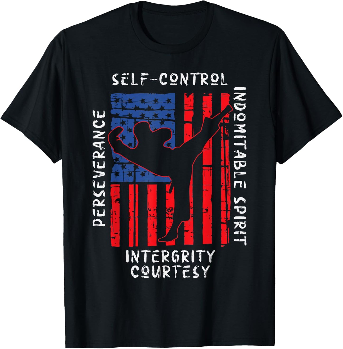 US Flag Taekwondo Five Tenets Vintage Martial Art Lover Gift T-Shirt - T-Shirt | Black